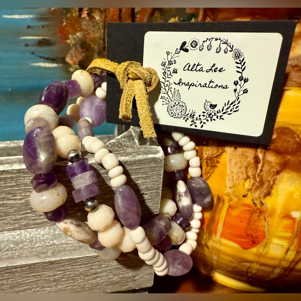 Amethyst, Agate, Pink Opal & Magnesite Bracelet set by Alta Lee Inspirations